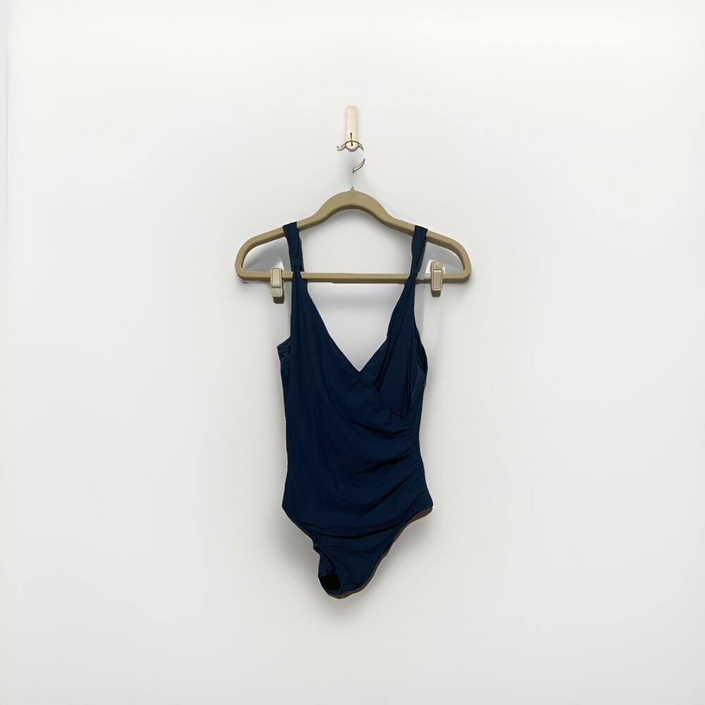 Miraclesuit Oceanus One Piece Blue Swimsuit‎ V-Neck Size 14